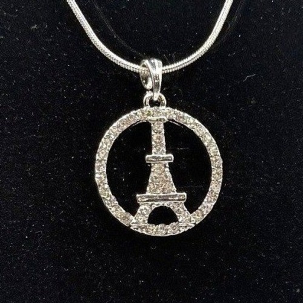 New Silver Tone Eiffel Tower Pendant Necklace 16" Snake‎ Chain Paris Gift Ready